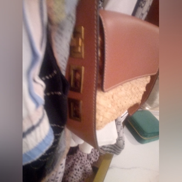 SAM EDELMAN • ELLE Boho Summer Straw Ratan Husk Leather Flap Crossbody Purse - Picture 7 of 15